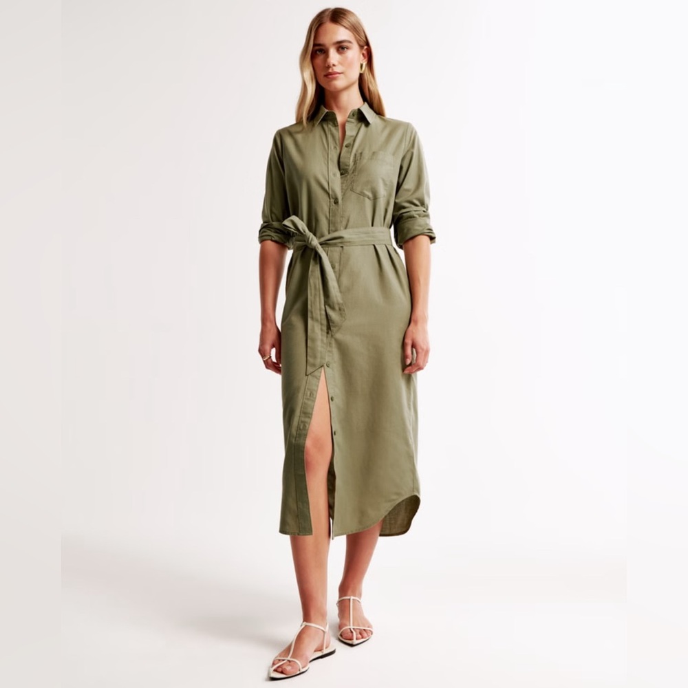 NWT Abercrombie Long-Sleeve Belted Shirt Dress